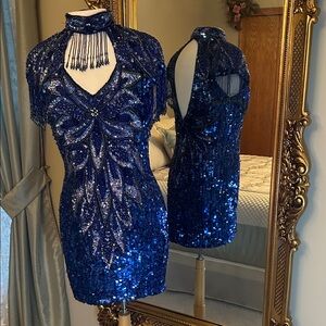 Elegant Short Blue Sequin Dress